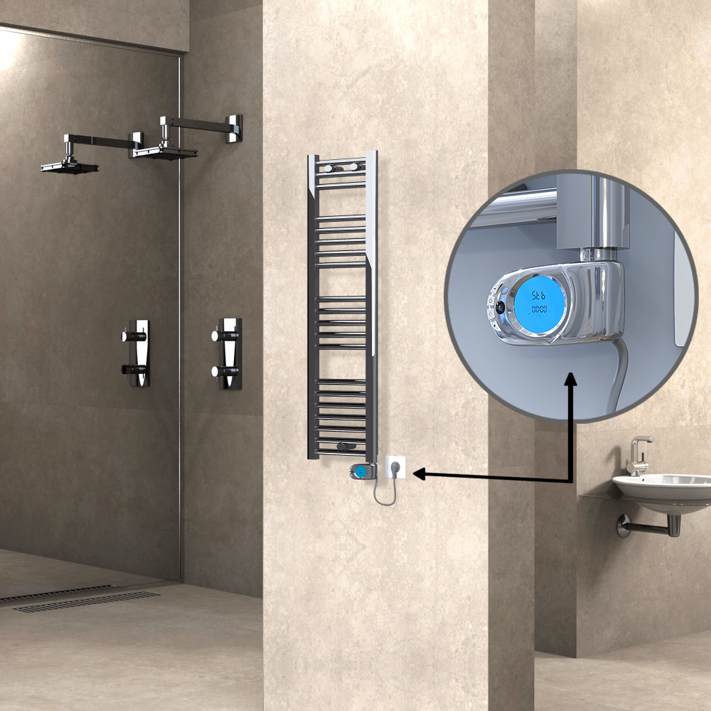Haiti Electric Towel Warmer 300x1100 Flat Chrome (Musa Thermostat) 200 Watt - 1