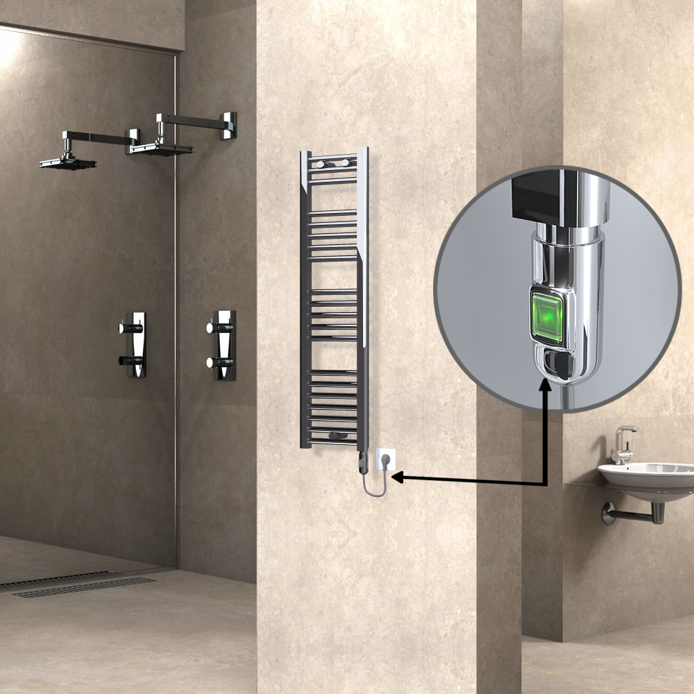 Haiti Electric Towel Warmer 300x1100 Flat Chrome (On/Off Button) 200 Watt - 1