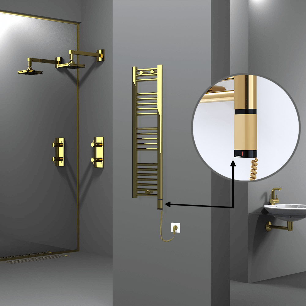 Haiti Electric Towel Warmer 300x1100 Flat Gold (OneD On/Off ) Right 200 Watt - 1