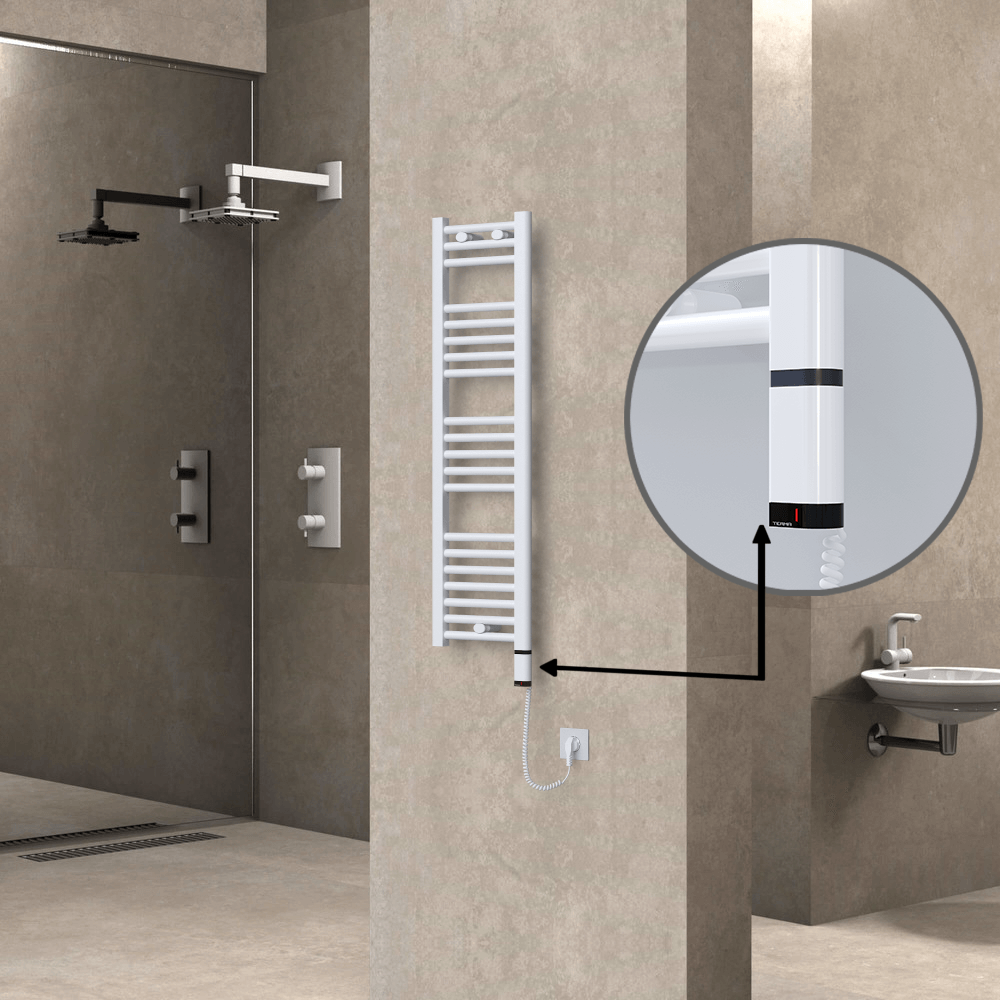 Haiti Electric Towel Warmer 300x1100 Flat White Gloss (OneD On/Off ) Right 300 Watt - 1