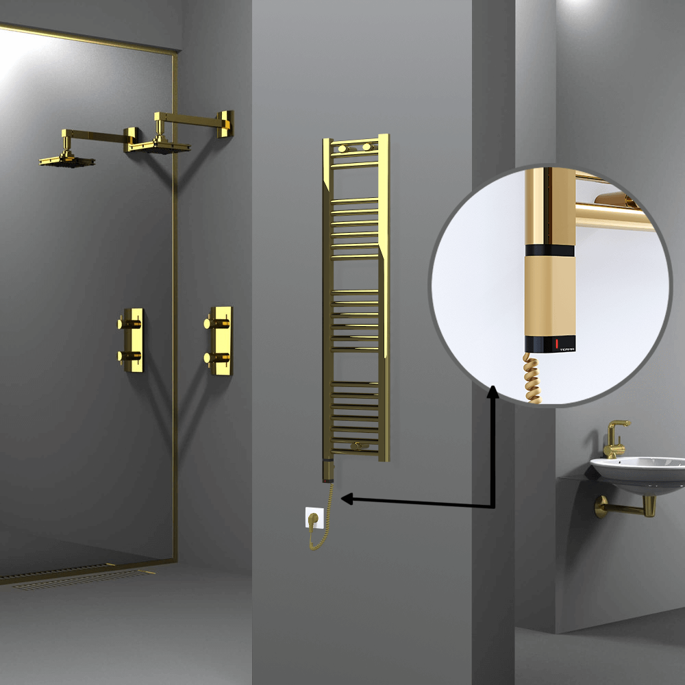 Haiti Electric Towel Warmer 300x1200 Flat Gold (OneD On/Off ) Left 200 Watt - 1