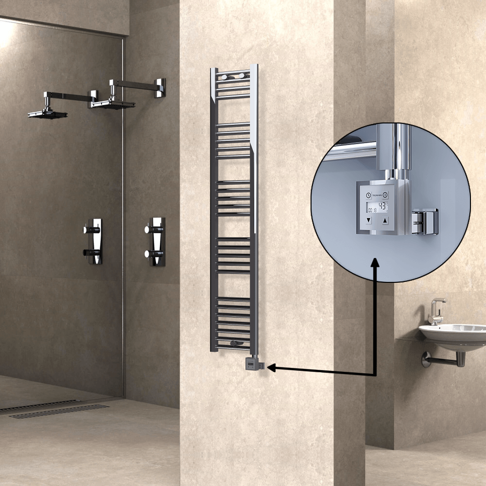 Haiti Electric Towel Warmer 300x1500 Flat Chrome (KTX3 Thermostat) 300 Watt - 1