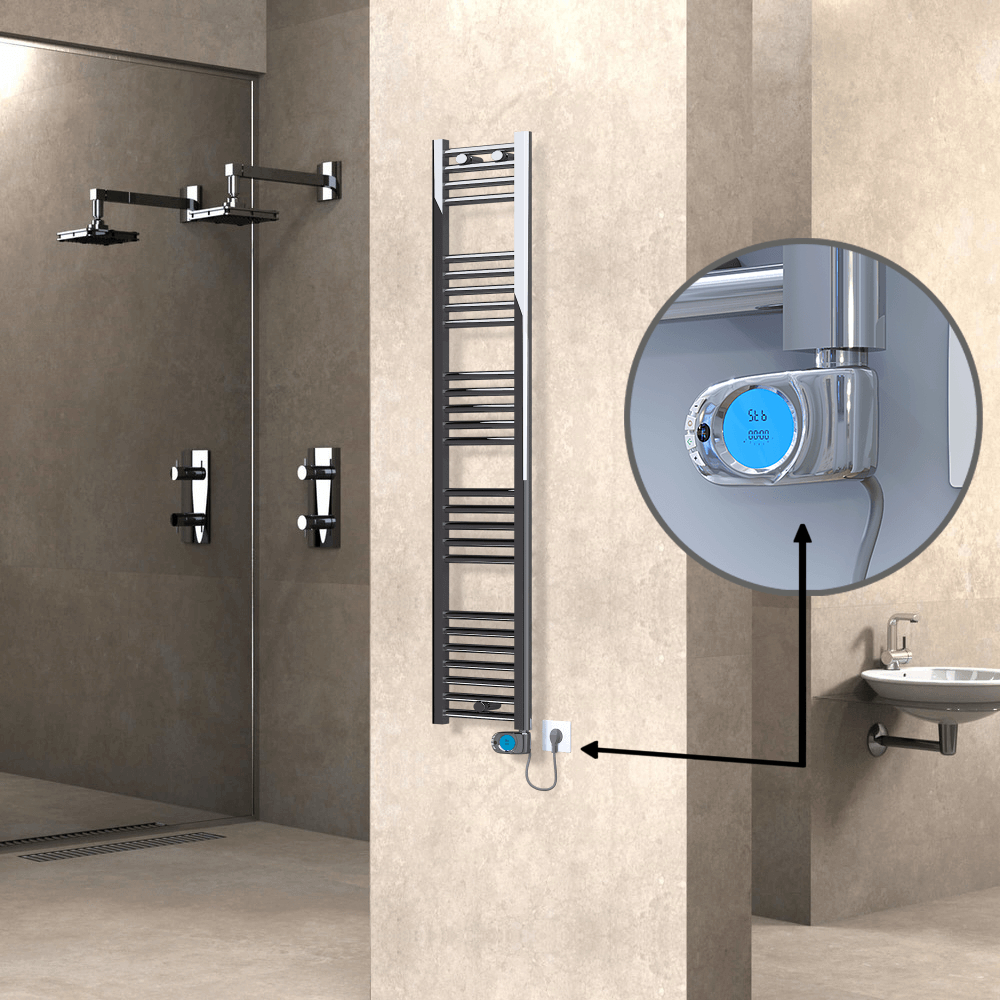 Haiti Electric Towel Warmer 300x1500 Flat Chrome (Musa Thermostat) 300 Watt - 1