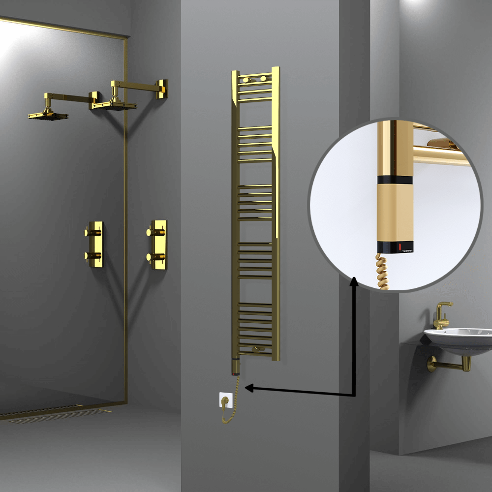 Haiti Electric Towel Warmer 300x1500 Flat Gold (OneD On/Off ) Left 300 Watt - 1