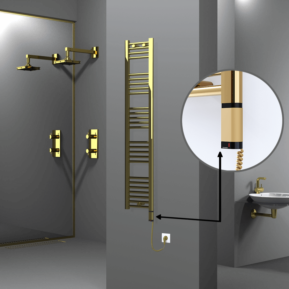 Haiti Electric Towel Warmer 300x1500 Flat Gold (OneD On/Off ) Right 300 Watt - 1