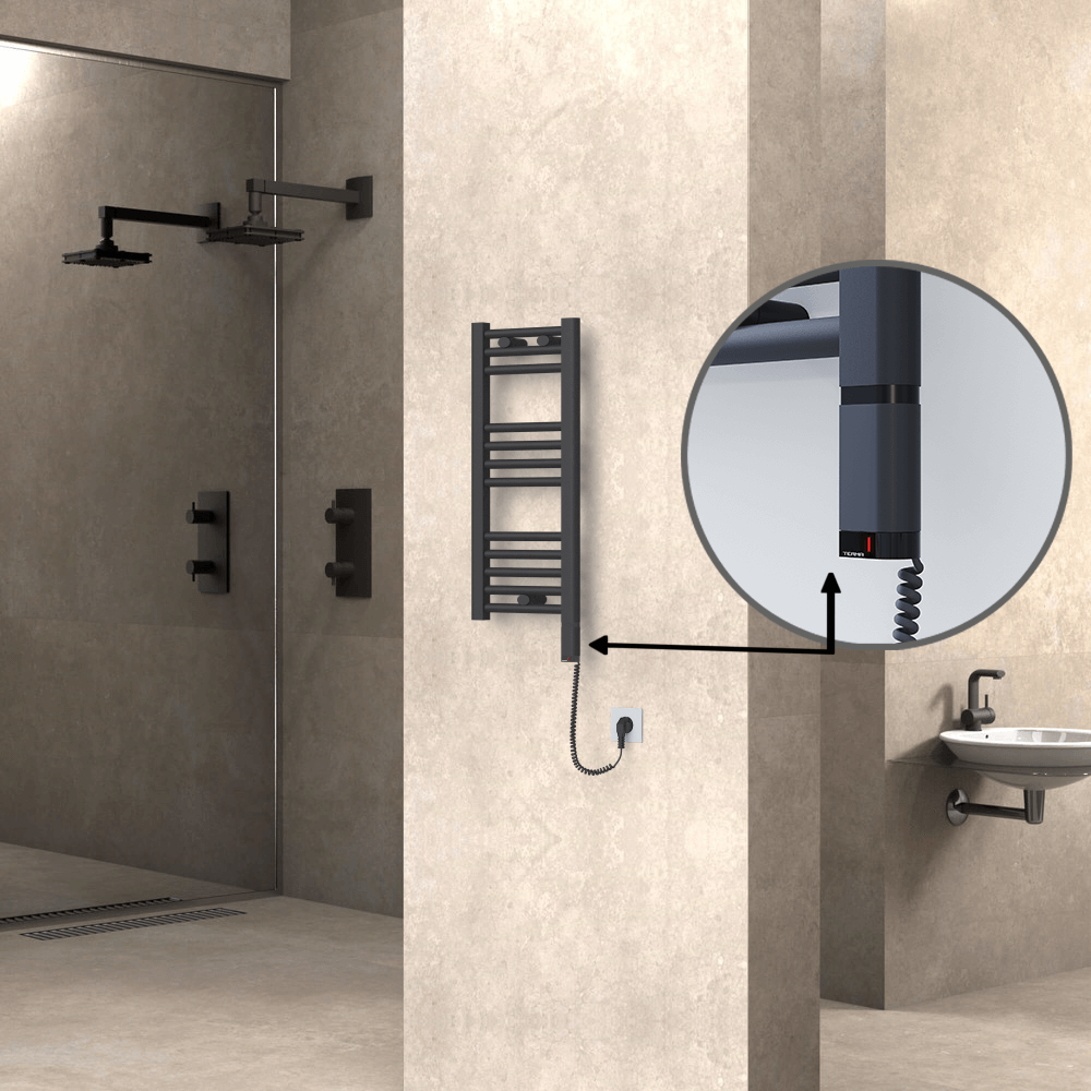 Haiti Electric Towel Warmer 300x700 Flat Anthracite Textured (OneD On/Off ) Right 200 Watt - 1
