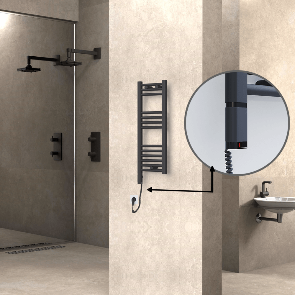 Haiti Electric Towel Warmer 300x800 Flat Anthracite Textured (OneD On/Off ) Left 200 Watt - 1