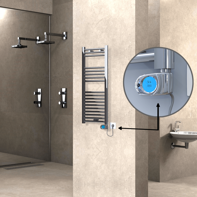 Haiti Electric Towel Warmer 400x1000 Flat Chrome  (Musa Thermostat) 200 Watt