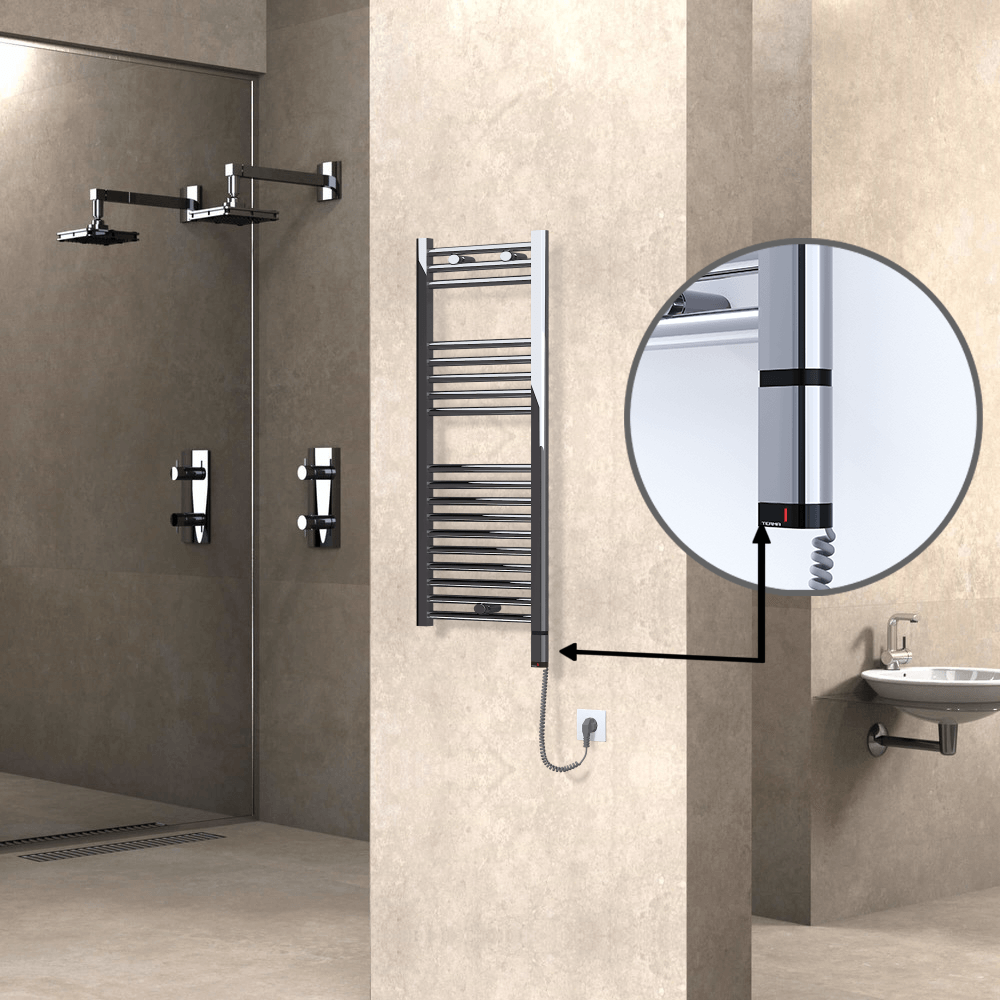 Haiti Electric Towel Warmer 400x1000 Flat Chrome (OneD On/Off ) Right 200 Watt - 1