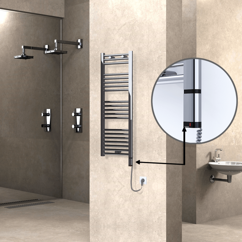 Haiti Electric Towel Warmer 400x1100 Flat Chrome  (OneD On/Off ) Right 300 Watt
