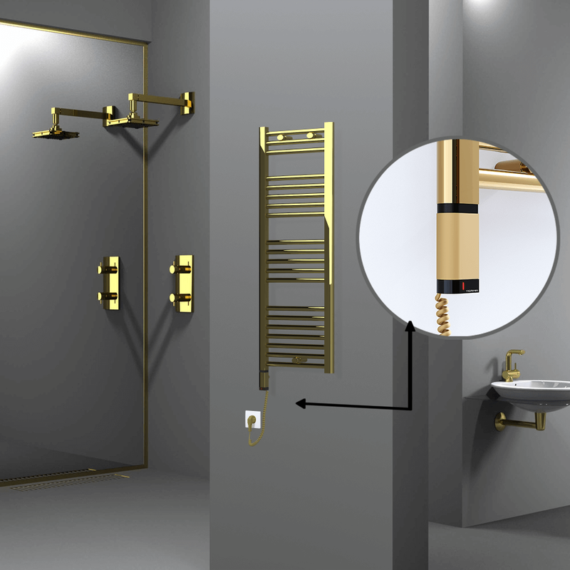 Haiti Electric Towel Warmer 400x1100 Flat Gold  (OneD On/Off ) Left 300 Watt