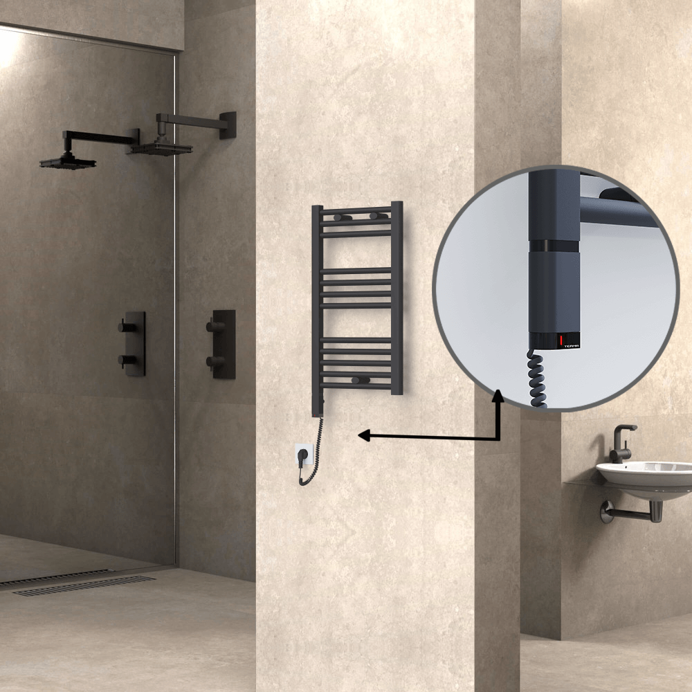 Haiti Electric Towel Warmer 400x700 Flat Anthracite Textured (OneD On/Off ) Left 300 Watt - 1