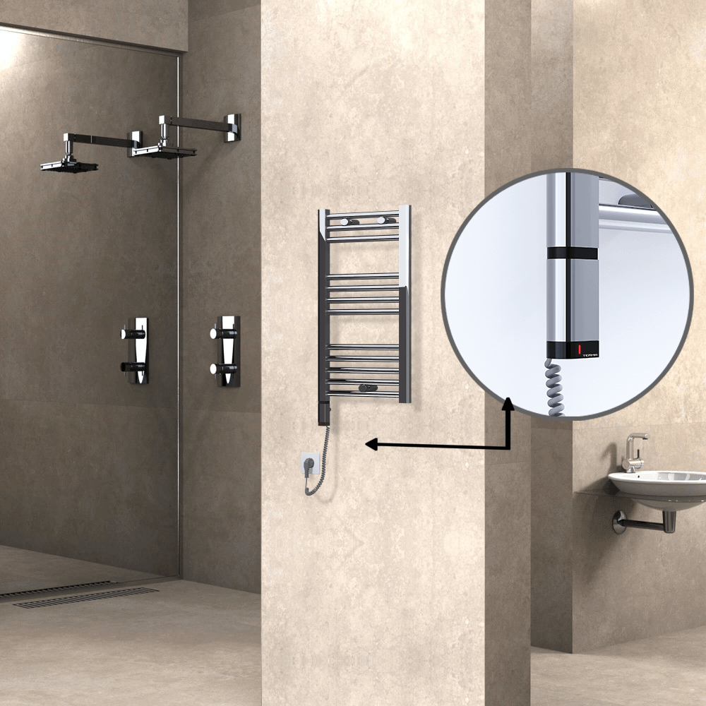 Haiti Electric Towel Warmer 400x700 Flat Chrome (OneD On/Off ) Left 200 Watt - 1