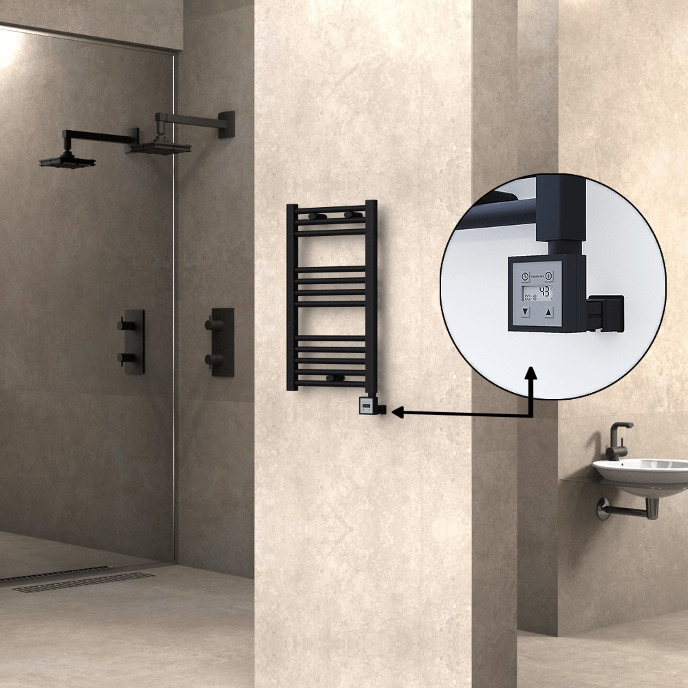 Haiti Electric Towel Warmer 400x700 Flat Black Matt (KTX3 Thermostat) 300 Watt - 1