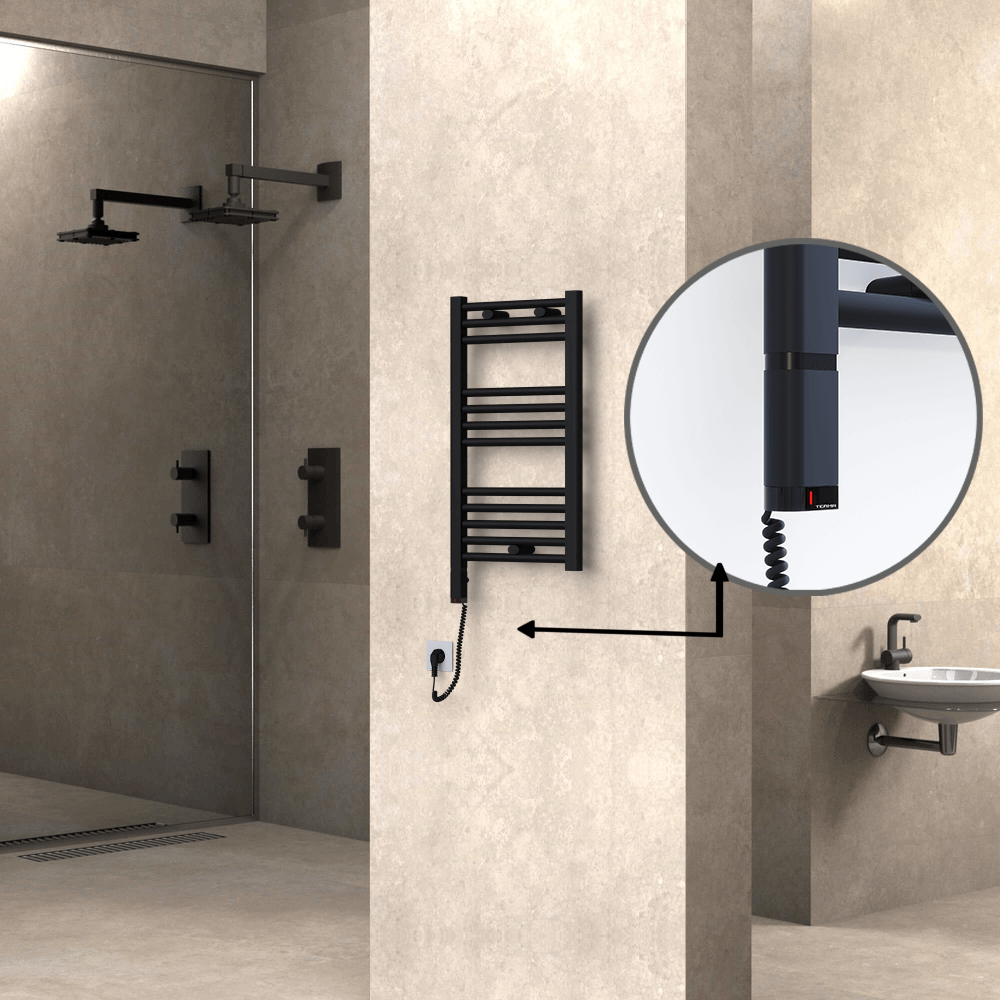 Haiti Electric Towel Warmer 400x700 Flat Black Matt (OneD On/Off ) Left 300 Watt - 1