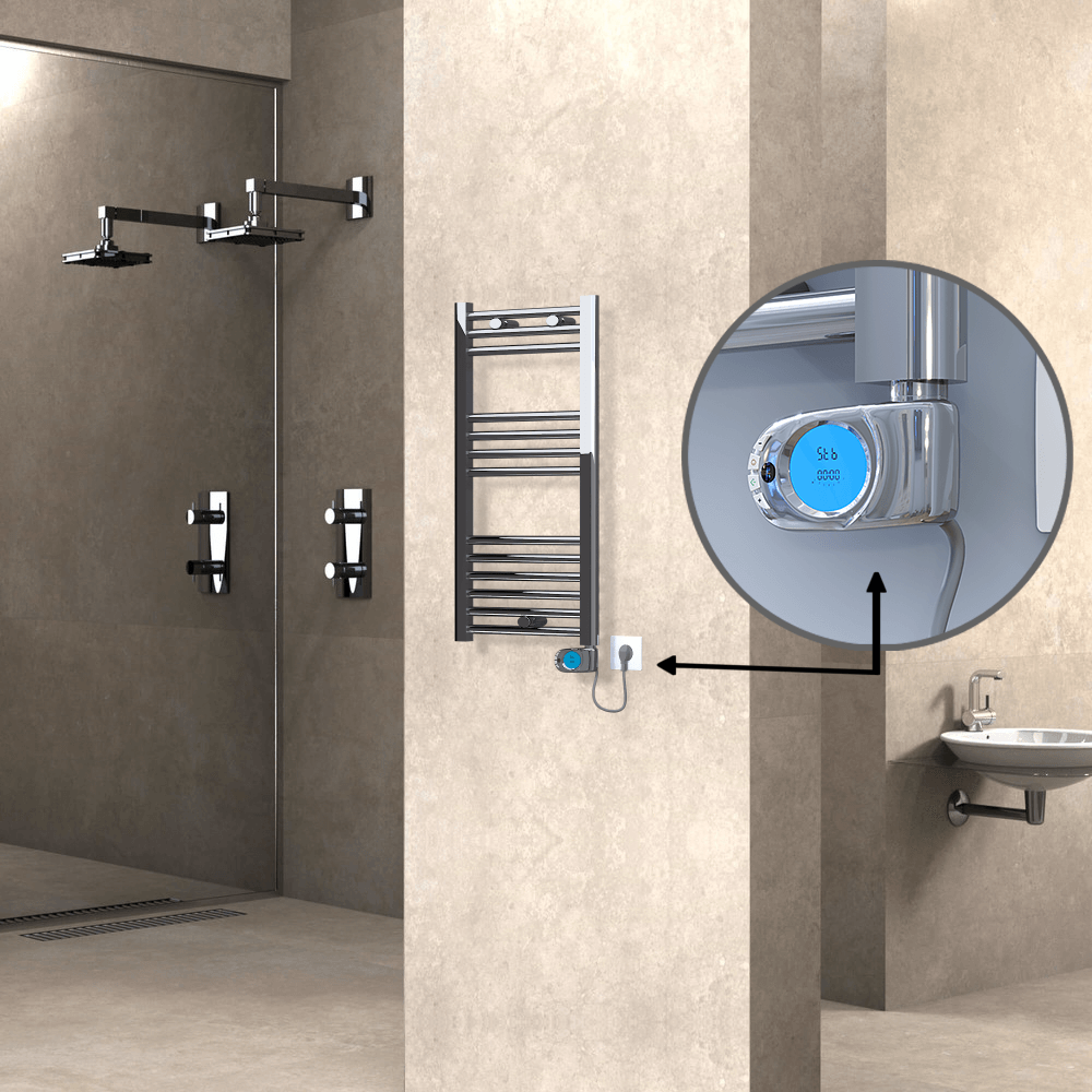 Haiti Electric Towel Warmer 400x800 Flat Chrome (Musa Thermostat) 200 Watt - 1