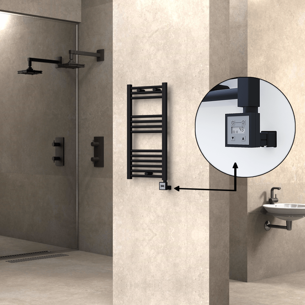 Haiti Electric Towel Warmer 400x800 Flat Black Matt (KTX3 Thermostat) 300 Watt - 1