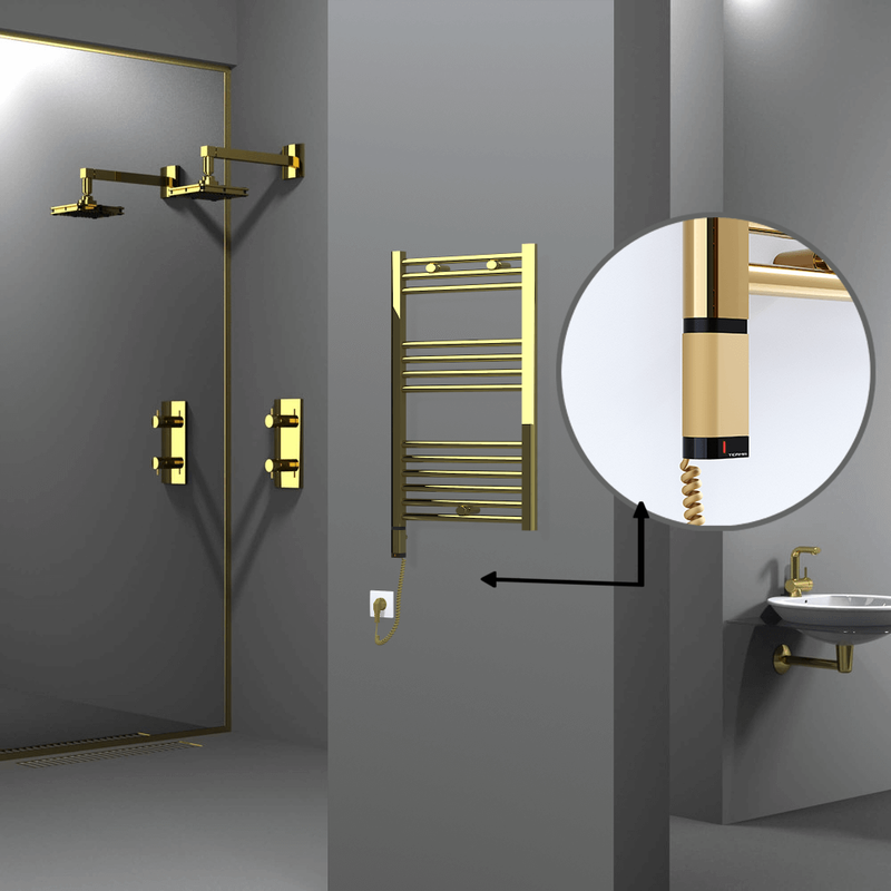 Haiti Electric Towel Warmer 500x800 Flat Gold  (OneD On/Off ) Left 200 Watt 