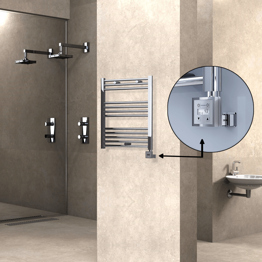 Haiti Electric Towel Warmer 600x700 Flat Chrome (KTX3 Thermostat) 200 Watt - 1