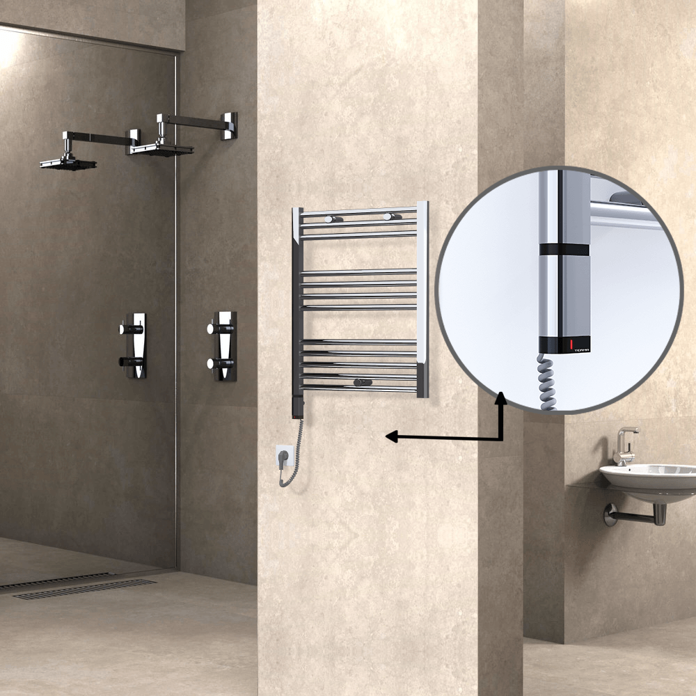 Haiti Electric Towel Warmer 600x700 Flat Chrome (OneD On/Off ) Left 200 Watt - 1