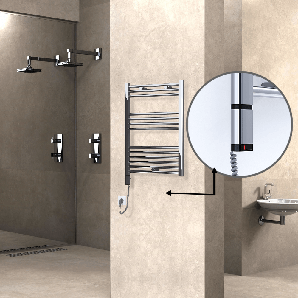 Haiti Electric Towel Warmer 600x800 Flat Chrome (OneD On/Off ) Left 300 Watt - 1