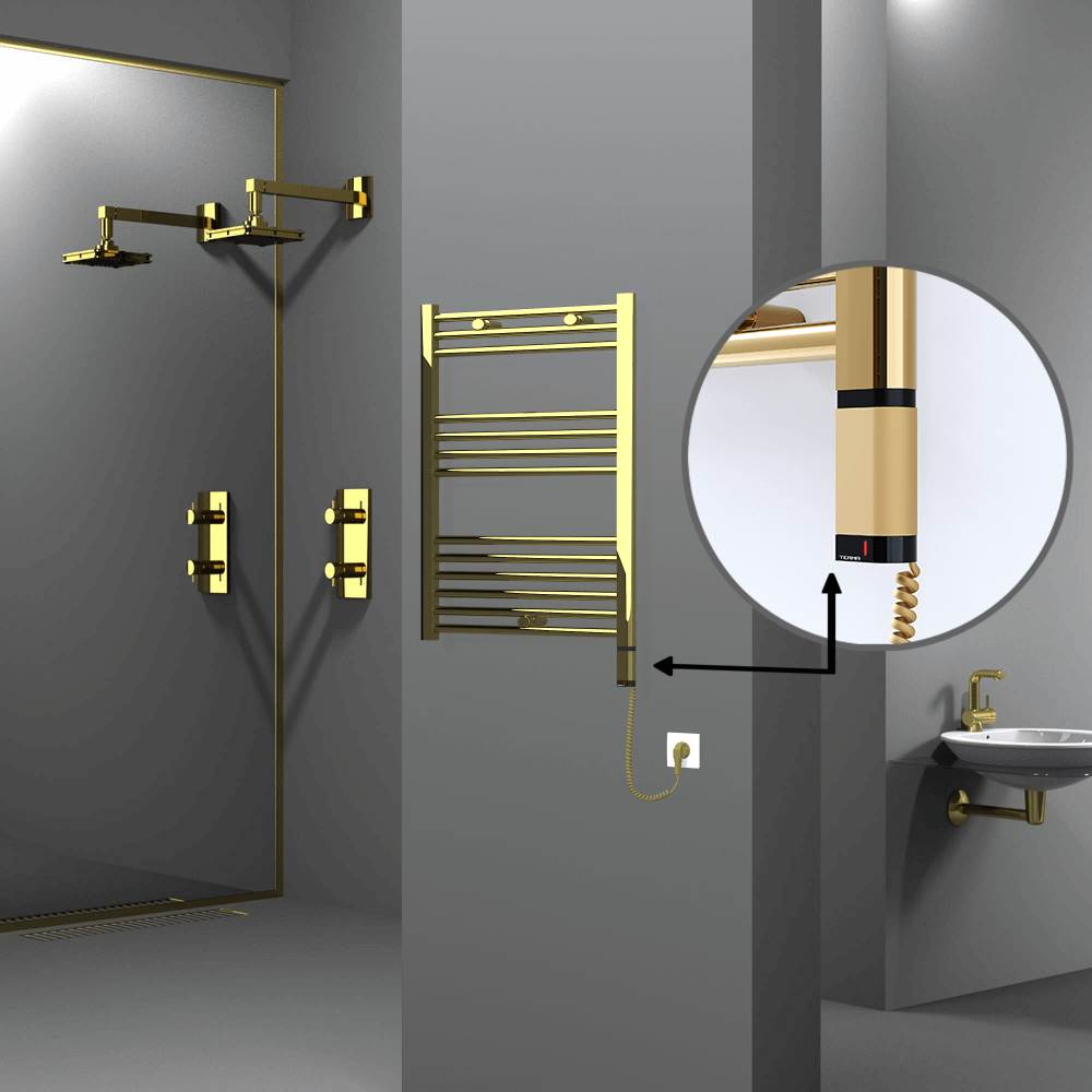 Haiti Electric Towel Warmer 600x800 Flat Gold (OneD On/Off ) Right 300 Watt - 1