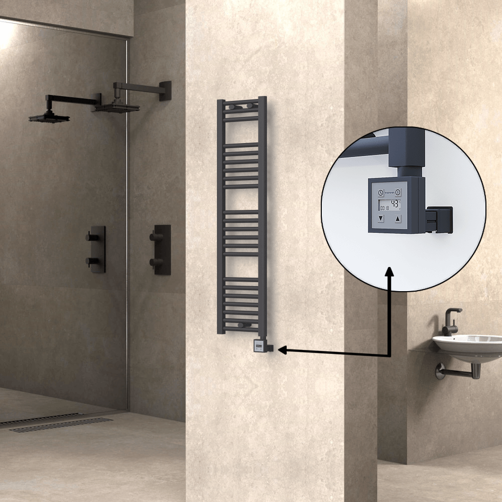 Haiti Electric Towel Warmer 300x1200 Flat Anthracite Textured (KTX3 Thermostat) 300 Watt - 1