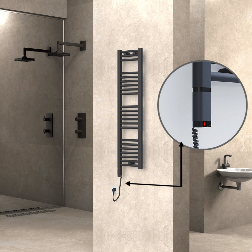 Haiti Electric Towel Warmer 300x1200 Flat Anthracite Textured (OneD On/Off ) Left 300 Watt - 1