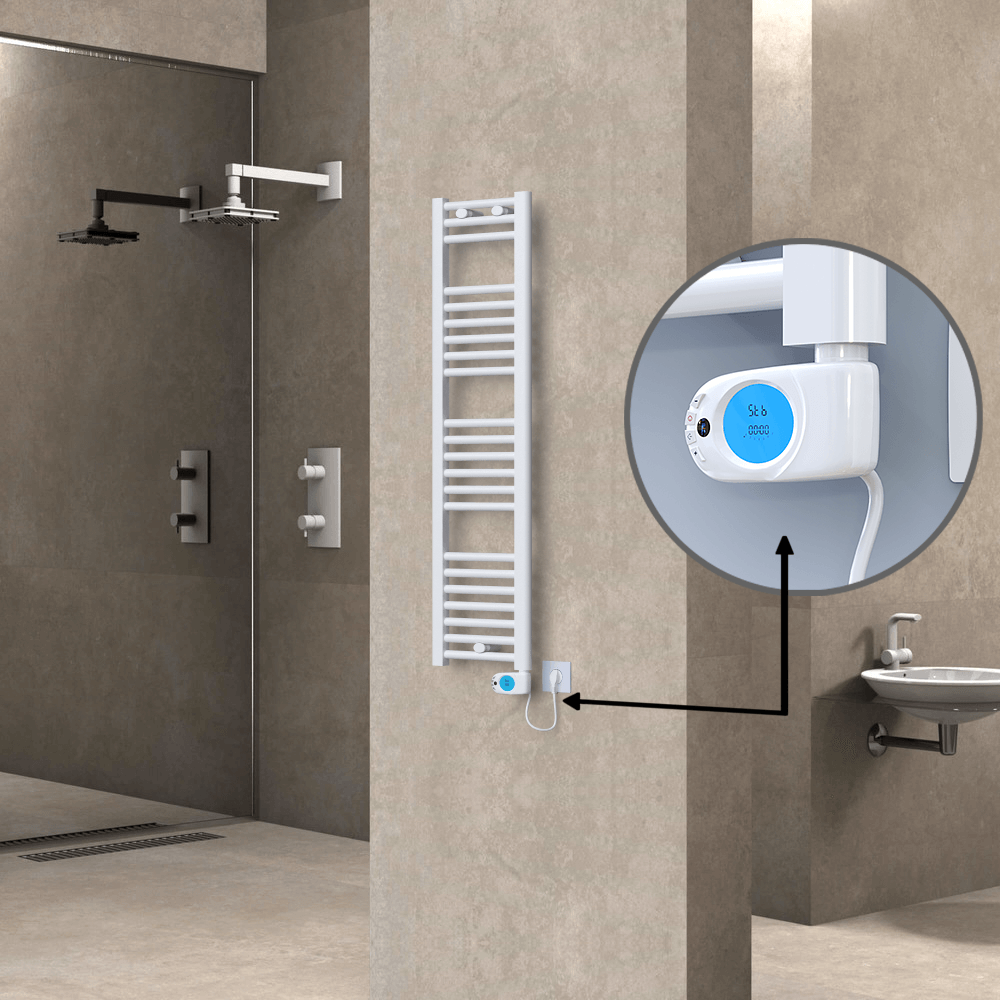 Haiti Electric Towel Warmer 300x1200 Flat White Gloss (Musa Thermostat) 300 Watt - 1