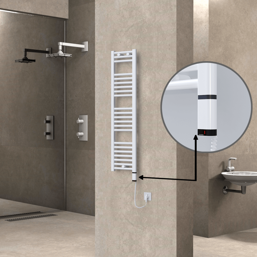 Haiti Electric Towel Warmer 300x1200 Flat White Gloss (OneD On/Off ) Right 300 Watt - 1