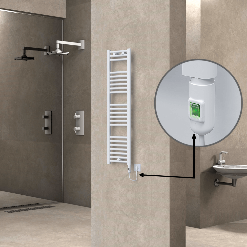 Haiti Electric Towel Warmer 300x1200 Flat White Gloss (On/Off Button) 300 Watt - 1