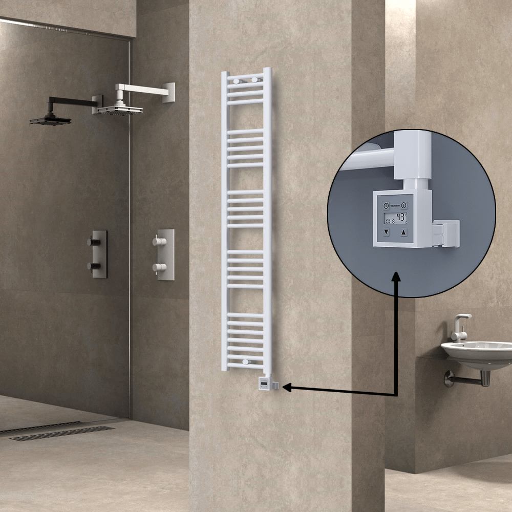 Haiti Electric Towel Warmer 300x1500 Flat White Gloss (KTX3 Thermostat) 600 Watt - 1