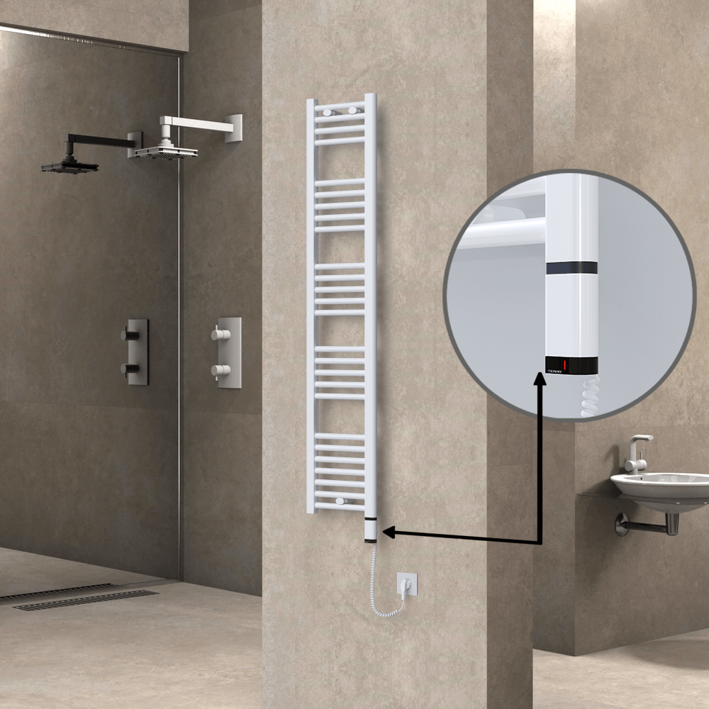 Haiti Electric Towel Warmer 300x1500 Flat White Gloss (OneD On/Off ) Right 300 Watt - 1