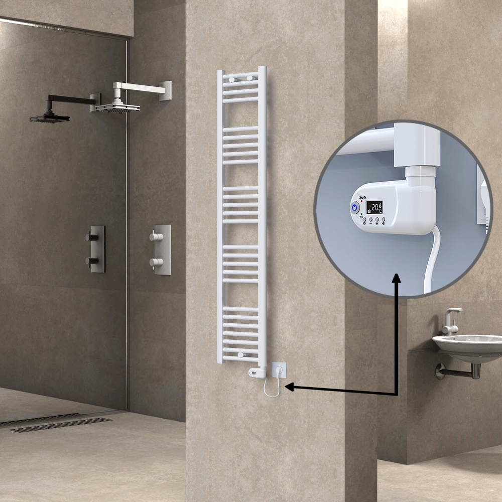 Haiti Electric Towel Warmer 300x1500 Flat White Gloss (Thesis Thermostat) 600 Watt - 1