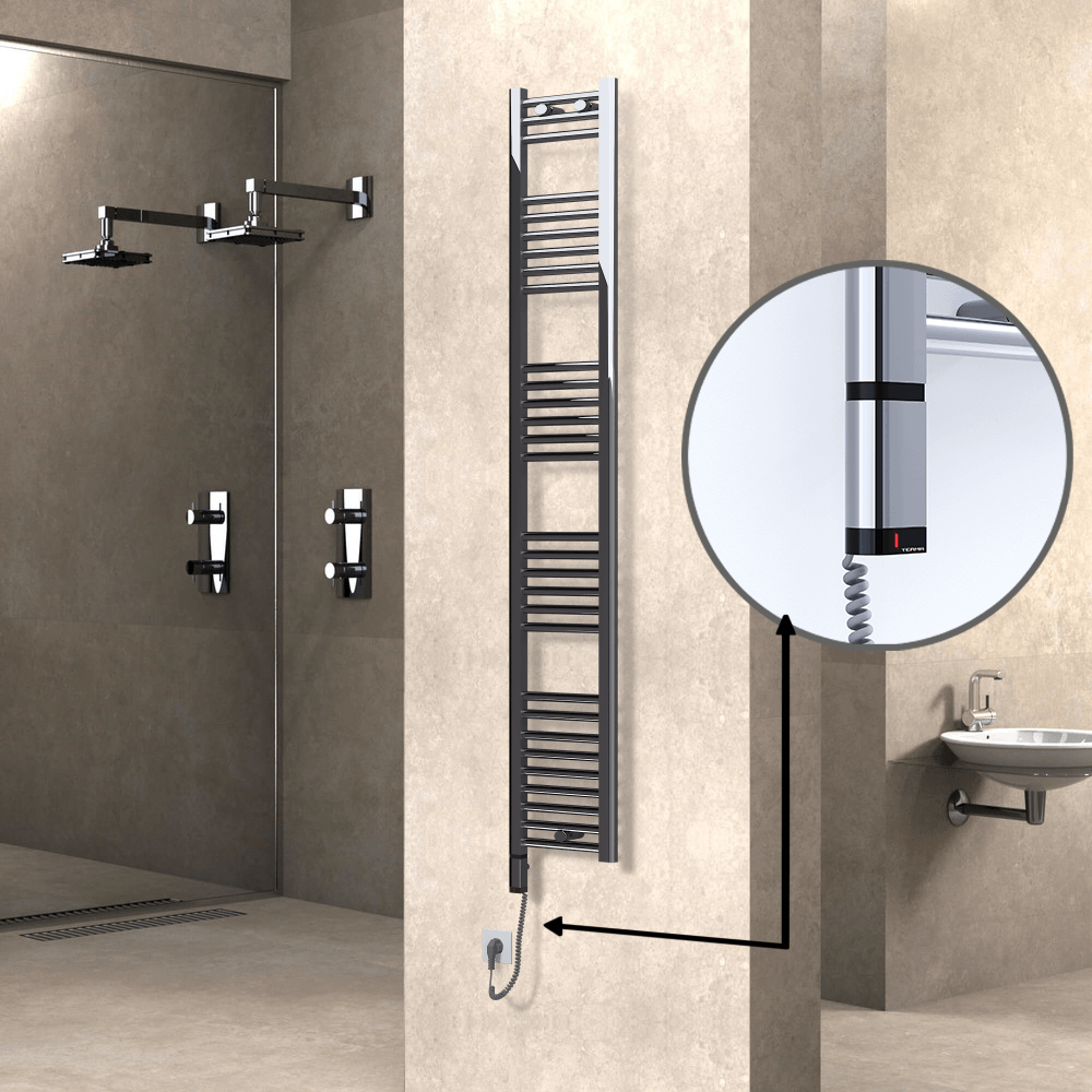 Haiti Electric Towel Warmer 300x1800 Flat Chrome (OneD On/Off ) Left 300 Watt - 1