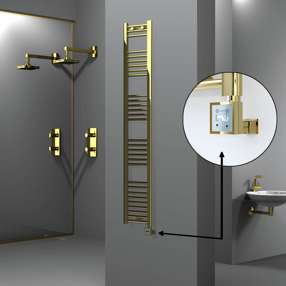 Haiti Electric Towel Warmer 300x1800 Flat Gold (KTX3 Thermostat) 300 Watt - 1