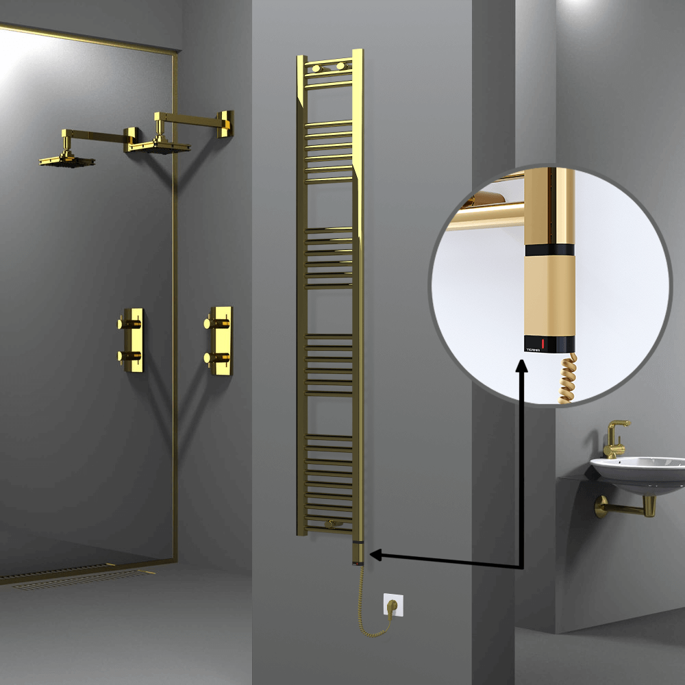 Haiti Electric Towel Warmer 300x1800 Flat Gold (OneD On/Off ) Right 300 Watt - 1