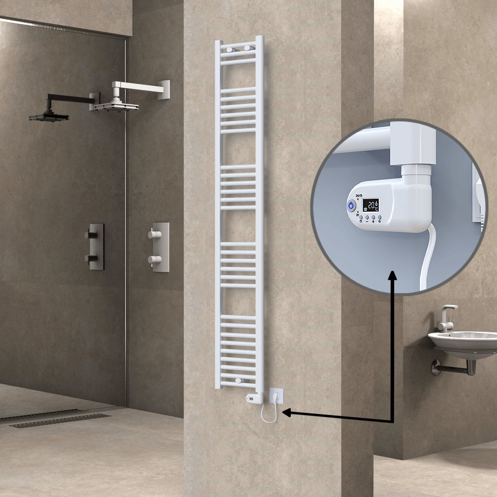 Haiti Electric Towel Warmer 300x1800 Flat White Gloss (Thesis Thermostat) 600 Watt - 1