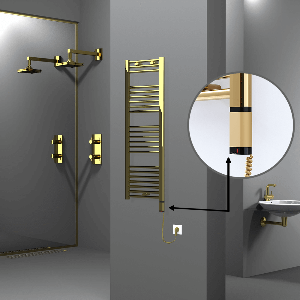 Haiti Electric Towel Warmer 400x1200 Flat Gold (OneD On/Off ) Right 300 Watt - 1