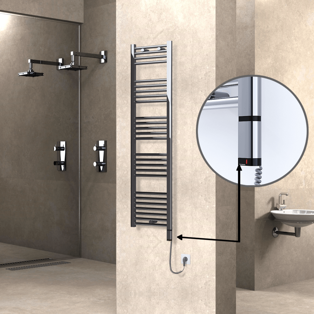 Haiti Electric Towel Warmer 400x1500 Flat Chrome (OneD On/Off ) Right 300 Watt - 1