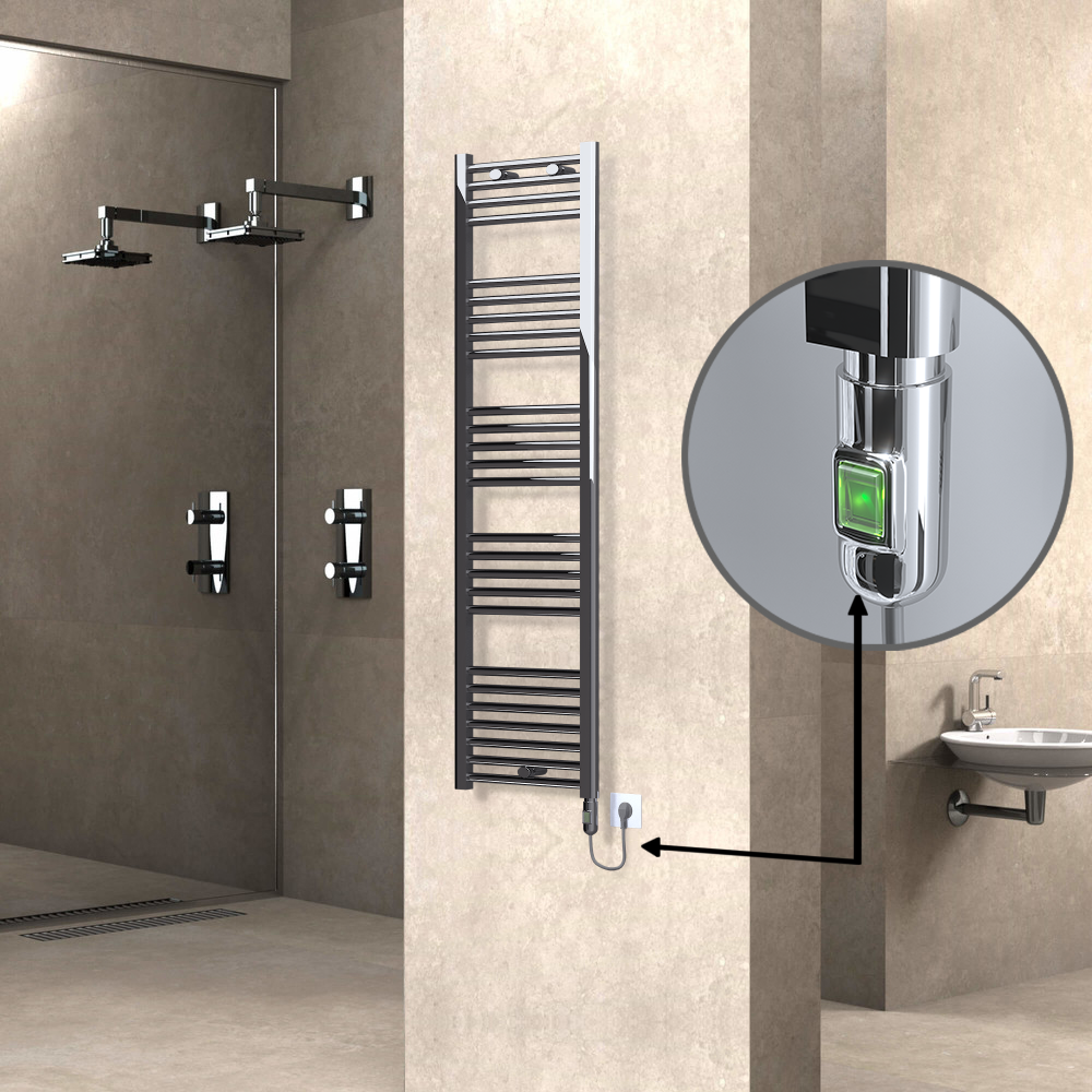Haiti Electric Towel Warmer 400x1500 Flat Chrome (On/Off Button) 300 Watt - 1