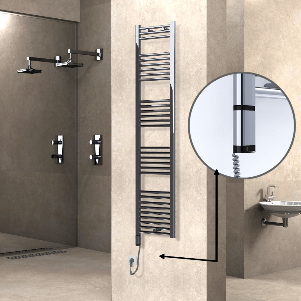 Haiti Electric Towel Warmer 400x1800 Flat Chrome (OneD On/Off ) Left 300 Watt - 1