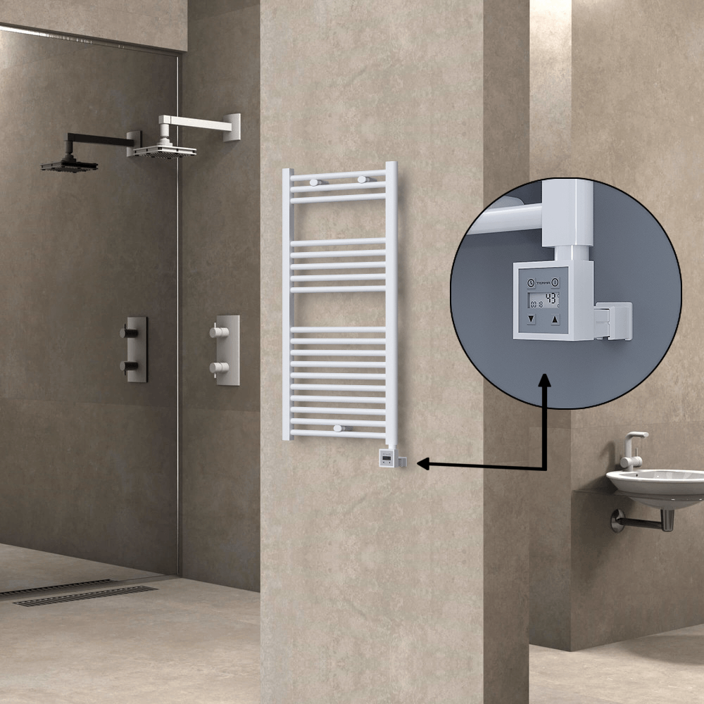 Haiti Electric Towel Warmer 500x1000 Flat White Gloss (KTX3 Thermostat) 600 Watt - 1
