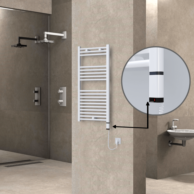 Haiti Electric Towel Warmer 500x1000 Flat White Gloss (OneD On/Off ) Right 300 Watt