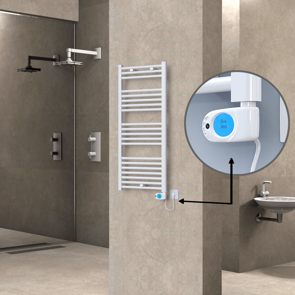 Haiti Electric Towel Warmer 500x1100 Flat White Gloss (Musa Thermostat) 600 Watt - 1