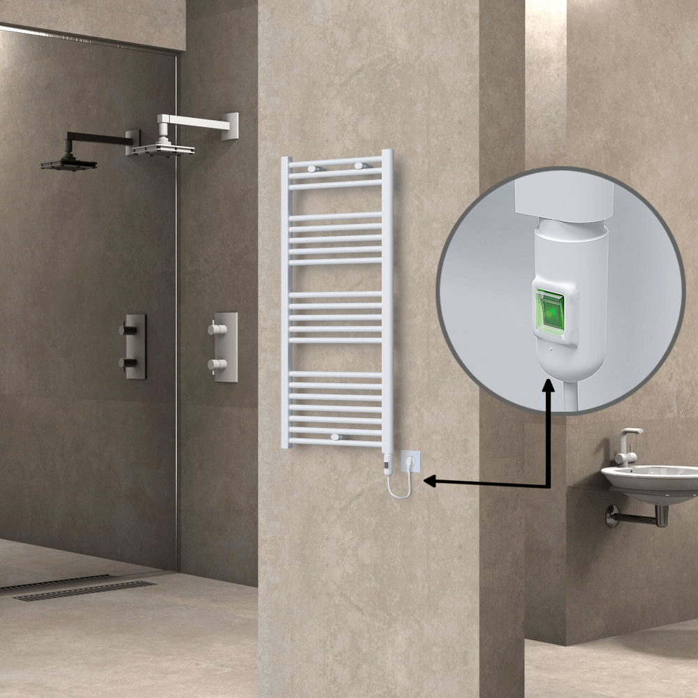 Haiti Electric Towel Warmer 500x1100 Flat White Gloss (On/Off Button) 600 Watt - 1