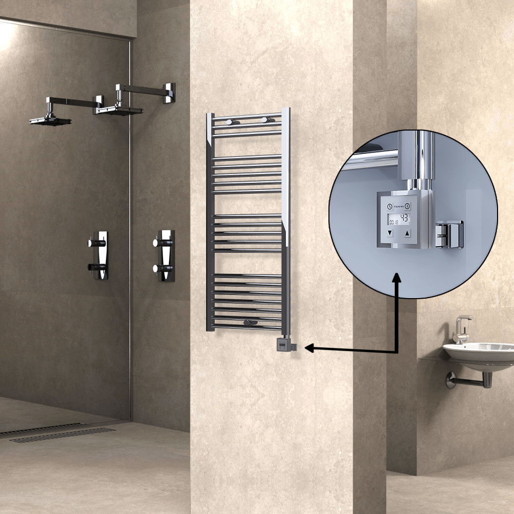 Haiti Electric Towel Warmer 500x1100 Flat Chrome (KTX3 Thermostat) 300 Watt - 1