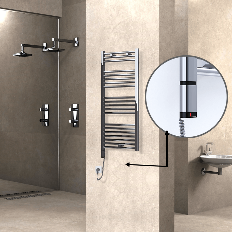 Haiti Electric Towel Warmer 500x1100 Flat Chrome  (OneD On/Off ) Left 300 Watt