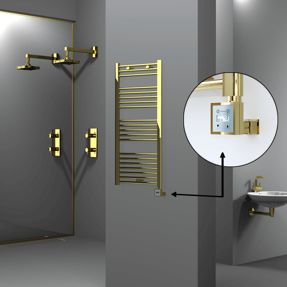 Haiti Electric Towel Warmer 500x1100 Flat Gold (KTX3 Thermostat) 300 Watt - 1