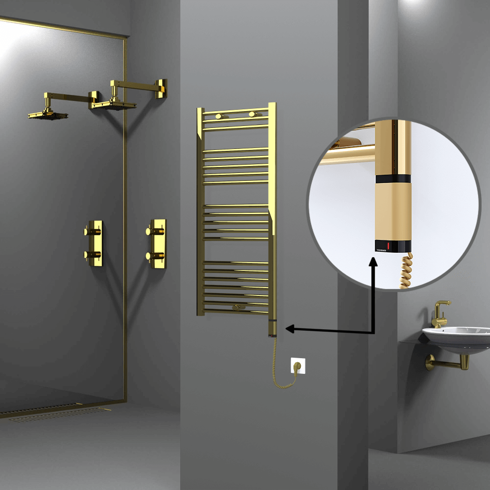 Haiti Electric Towel Warmer 500x1100 Flat Gold (OneD On/Off ) Right 300 Watt - 1